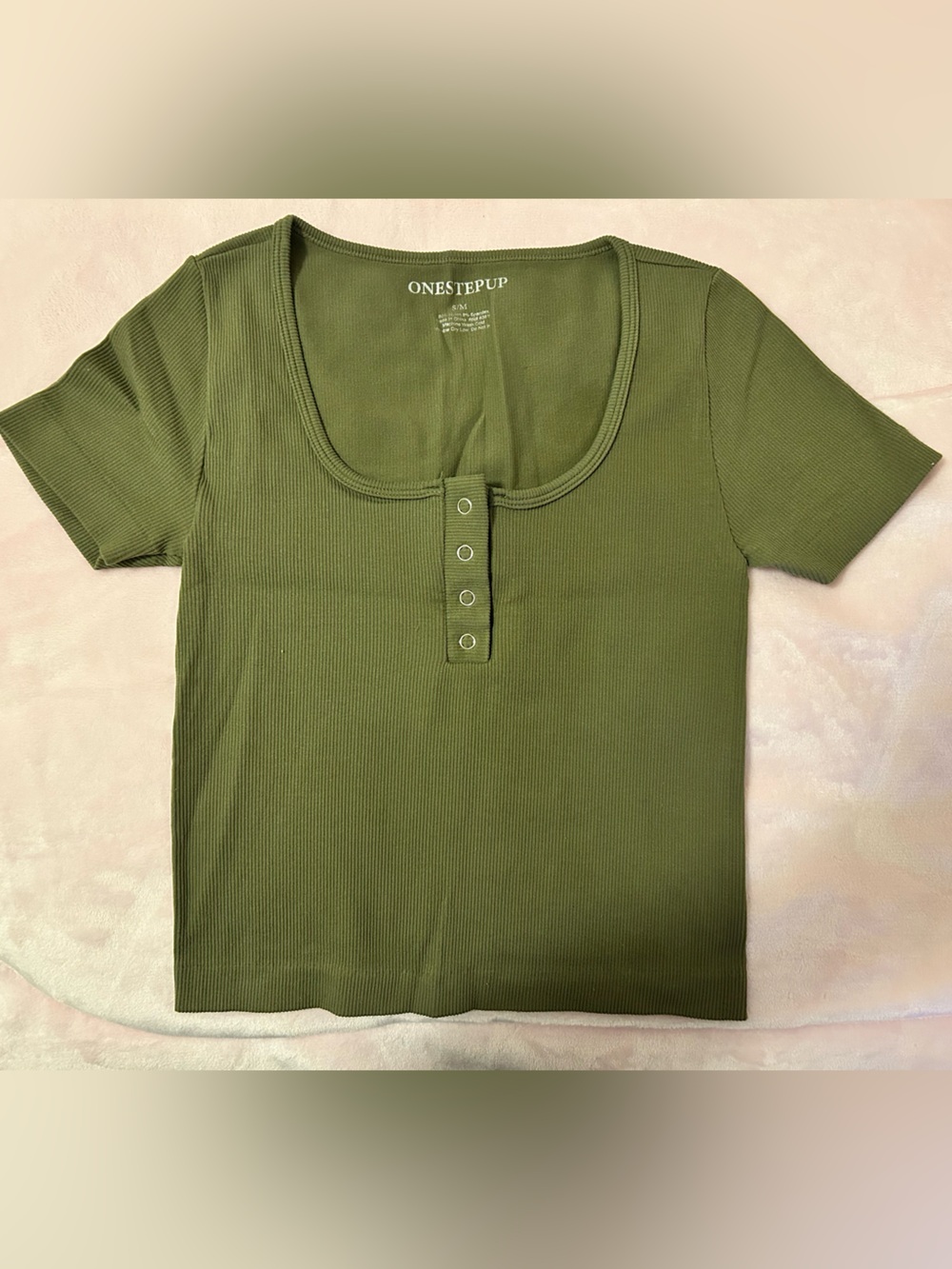 One Step Ahead Olive Green Ribbed Button-Front Crop Top